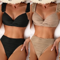 Sexy Solid Color Ruched Ruffled Two-piece Bikini Set