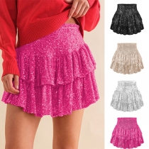 Fashion Bling-bling High-rise Tiered Pleated Skirt