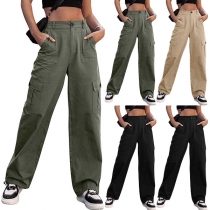 Street Fashion Side Patch Pockets Straight-cut Cargo Pants