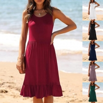 Casual Solid Color Round Neck Sleeveless Mini Dress
