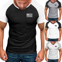 Fashion Round Neck Short Sleeve Contrast Color Shirt for Men