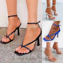 Street Fashion Square-toe Chain High-heeled Thong Sandals
