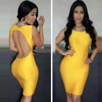 Sexy Backless Sleeveless Slim Fit Yellow Bodycon Dress