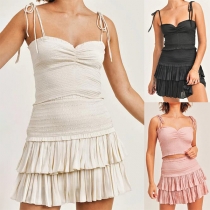 Sexy Ruched Two-piece Set Consist of Smocked Bodice and Tiered Skirt