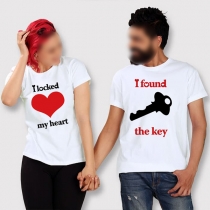 Fashion Heart/Key Printed Shirt for Couple
