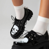 Punk Fashion Skull Printed Rivet Lace-up Flatform Shoes