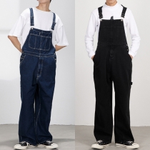 Street Fashion Loose Straight-cut Denim Suspender Jumpsuit for Couple