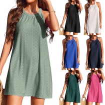 Casual Hollowout Round Neck Sleeveless Swimming Cover-up Dress