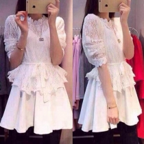 Fashion Hollow Out Lace Smock + Sling Dress Two-piece Set