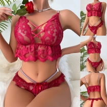 Sexy Ruffle Lace Cross-criss Bling-bling Two-piece Lingerie Set