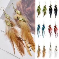 Bohemia Style Leave Feather Pendant Tassel Earrings