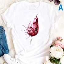 Cute Wine Glass Printed Shirt