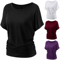 Casual Solid Color Round Neck Short Sleeve Shirt