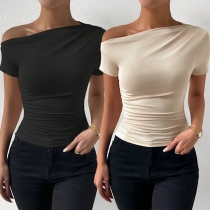 Fashion One-shoulder Short Sleeve Slim-fit Shirts