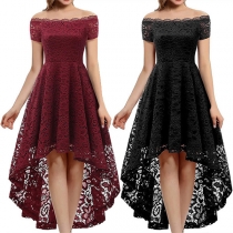 Fashion Off-the-shoulder Short Sleeve High-low Hemline Lace Party Dress
