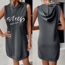 Casual SLEEP-Letter Printed Sleeveless Hooded Dress