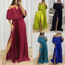 Sexy Off-the-shoulder Slit Pleated Maxi Party Dress