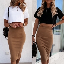 Fashion Contrast Color Two-piece Set Consist of Crop Top and Pencil Skirts