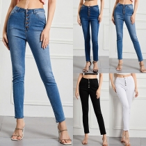 Fashion Button High-rise Skinny Denim Jeans
