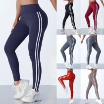 Fashion Comfy Elastic Side Stripe Printed High-rise Sports Leggings