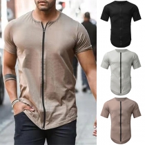 Casual Front Zipper Short Sleeve Shirt for Men
