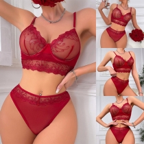 Sexy Semi-through Floral Embroidered Two-piece Lingerie Set