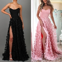 Sexy Strapless 3D Floral Slit Party Dress