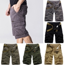 Fashion Solid Color Side Pockets Cargo Shorts for Men