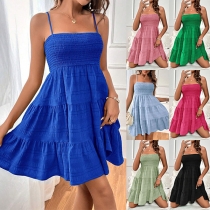 Fashion Solid Color Square Neck Smocked Cami Dress