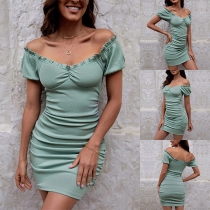 Fashion Off-the-shoulder Short Sleeve Ruched Bodycon Dress
