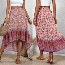 Fashion Floral Printed High-low Hemline Skirt