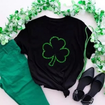 Fashion Luck Floral Printed Round Neck Short Sleeve Shirt