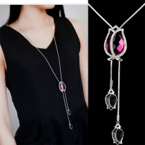 Fashion Rhinestone Tassel Longline Necklace
