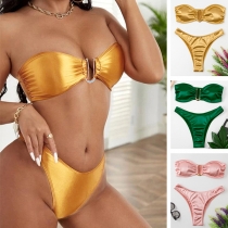 Fashion Bright Color Strapless Bikini Set Consist of Swimming Bandeau and Low-rise Swimming Bottom