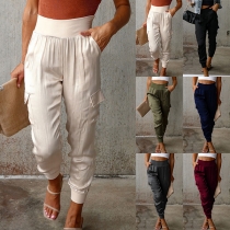 Fashion Solid Color High-rise Side Patch Pockets Pants