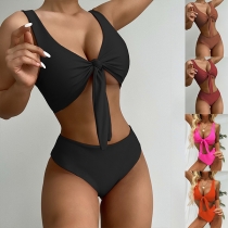Sexy Solid Color Self-tie Two-piece Bikini Set