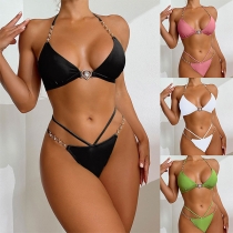 Sexy Halterneck Cutout Two-piece Bikini Set