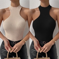 Sexy Solid Color Sleeveless Ribbed Tank Top