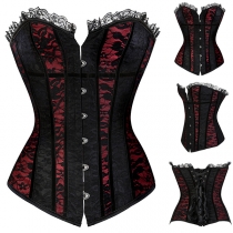 Sexy Lace Spliced Jacquard Front Buckle Back Lace-up Strapless Corset Shirt