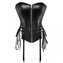 Sexy Strapless Side Lace-up Front Zipper Strapless Artificial Leather PU Corset