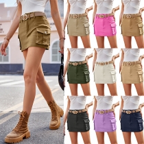 Street Fashion Side Patch Pockets Mini Skirt