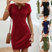 Fashion Round Neck Short Sleeve Mini Dress