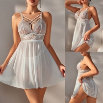Sexy Criss-cross Lace Spliced Chiffon Nightwear Dress