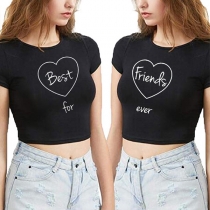 Fashion Best Best for Friends Forever-Letter Printed Crop Shirt for Best Friends