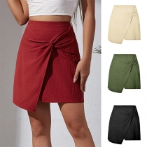 Fashion Solid Color High-rise Knot Ruched Irregular Hemline Skirt
