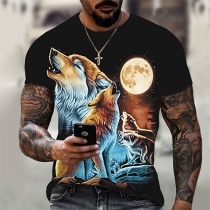 Fashion 3D Wolf Printed Round Neck Short Sleeve Shirt for Men