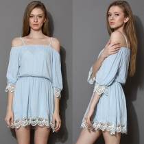 Sexy Off-shoulder Lace Spliced Sling Dress