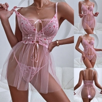 Sexy Heart Pattern Gauze Spliced Nightwear Dress