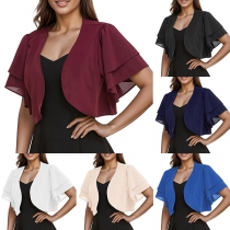 Fashion Solid Color Ruffle Short Sleeve Crop Cardigan for Women