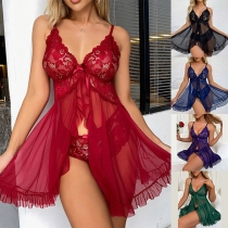 Sexy Lace Spliced Slit Nightwear Dress